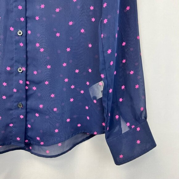 Uniqlo Womens Button Front Shirt Multicolor Stars Print Long Sleeve Sheer S - Picture 5 of 10